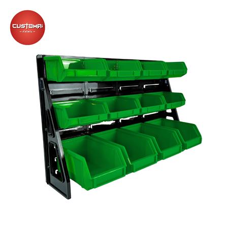 แผงแขวนพร้อมกล่องเครื่องมือใส่อะไหล่ CUSTOMAI 12 ชิ้น สีเขียว