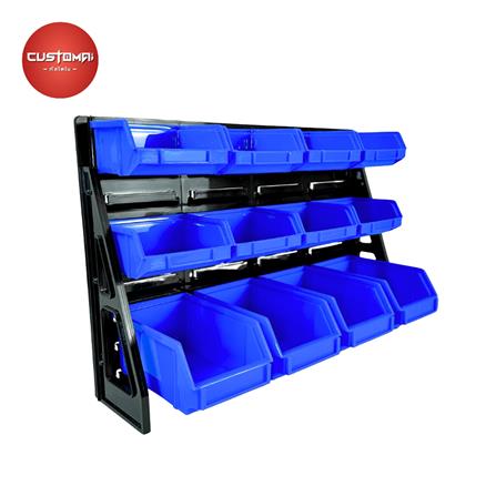 แผงแขวนพร้อมกล่องเครื่องมือใส่อะไหล่ CUSTOMAI 12 ชิ้น สีน้ำเงิน