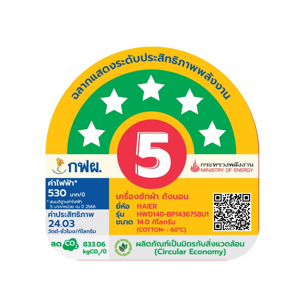 เครื่องซักอบผ้าฝาหน้า HAIER HWD140-BP14367S8U1 14/8 กก. 1400RPM อินเวอร์เตอร์ สีดำเงิน