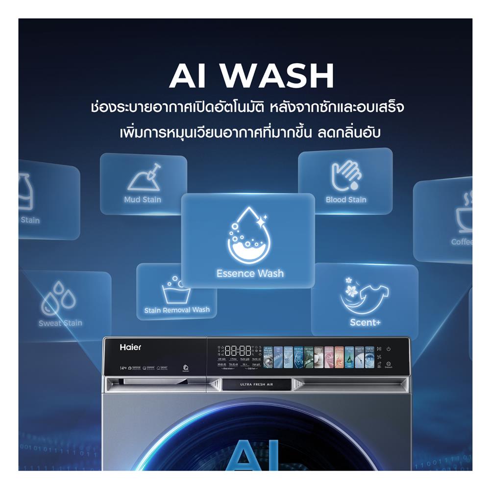 เครื่องซักอบผ้าฝาหน้า HAIER HWD140-BPD14387GNU1 14/8 กก. 1400RPM อินเวอร์เตอร์ สีฟ้าครามเข้ม