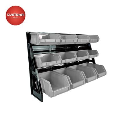 แผงแขวนพร้อมกล่องเครื่องมือใส่อะไหล่ CUSTOMAI 12 ชิ้น เทา_0