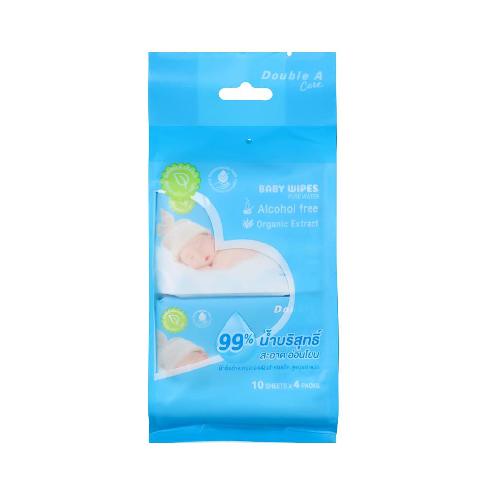 ผ้าเช็ดทำความสะอาดผิว DOUBLE A CARE PURE WATER 10 แผ่น (แพ็ก 4 ชิ้น)
