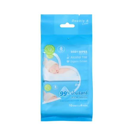 ผ้าเช็ดทำความสะอาดผิว DOUBLE A CARE PURE WATER 10 แผ่น (แพ็ก 4 ชิ้น)_0