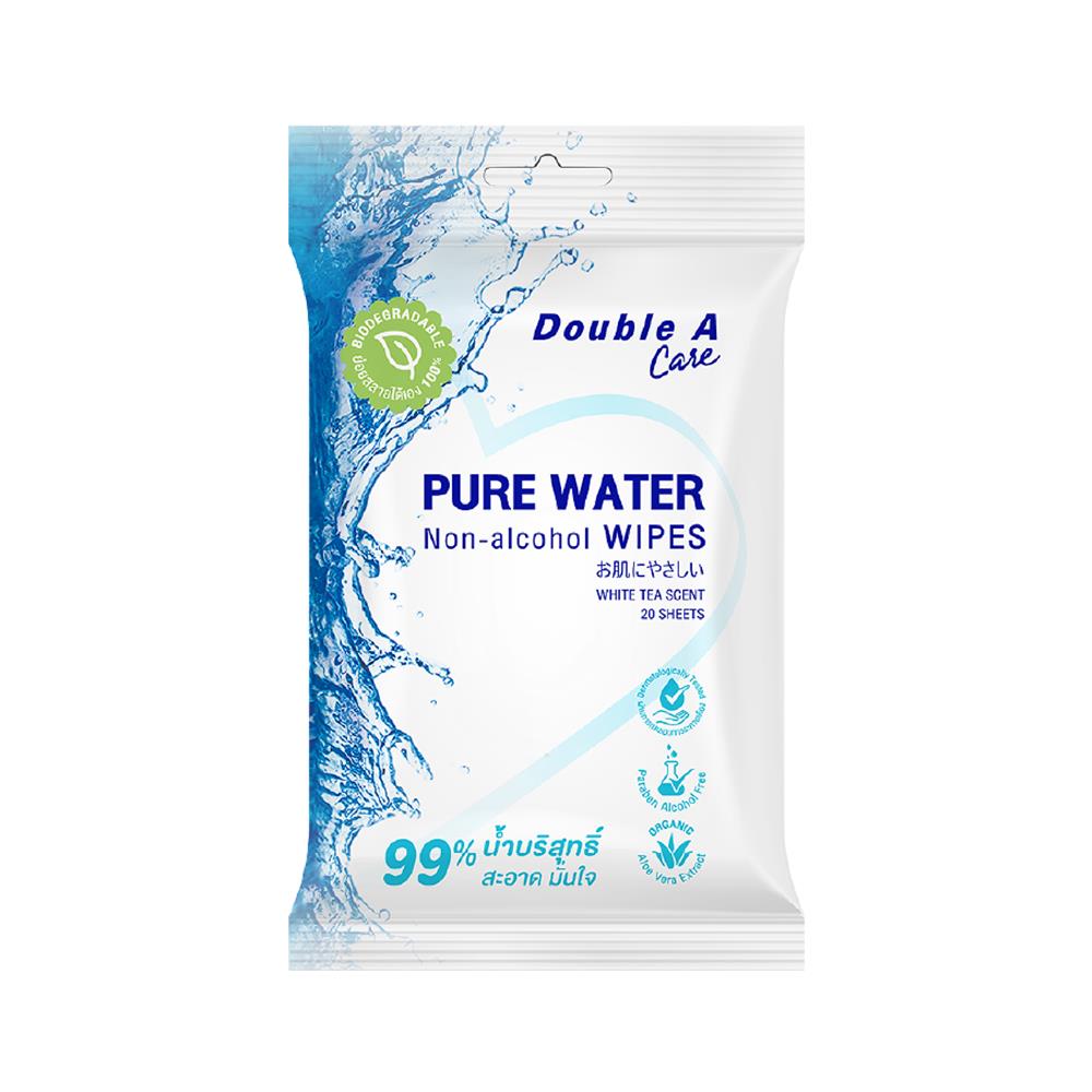 ผ้าเช็ดทำความสะอาดผิว DOUBLE A CARE PURE WATER กลิ่นชาขาว 20 แผ่น