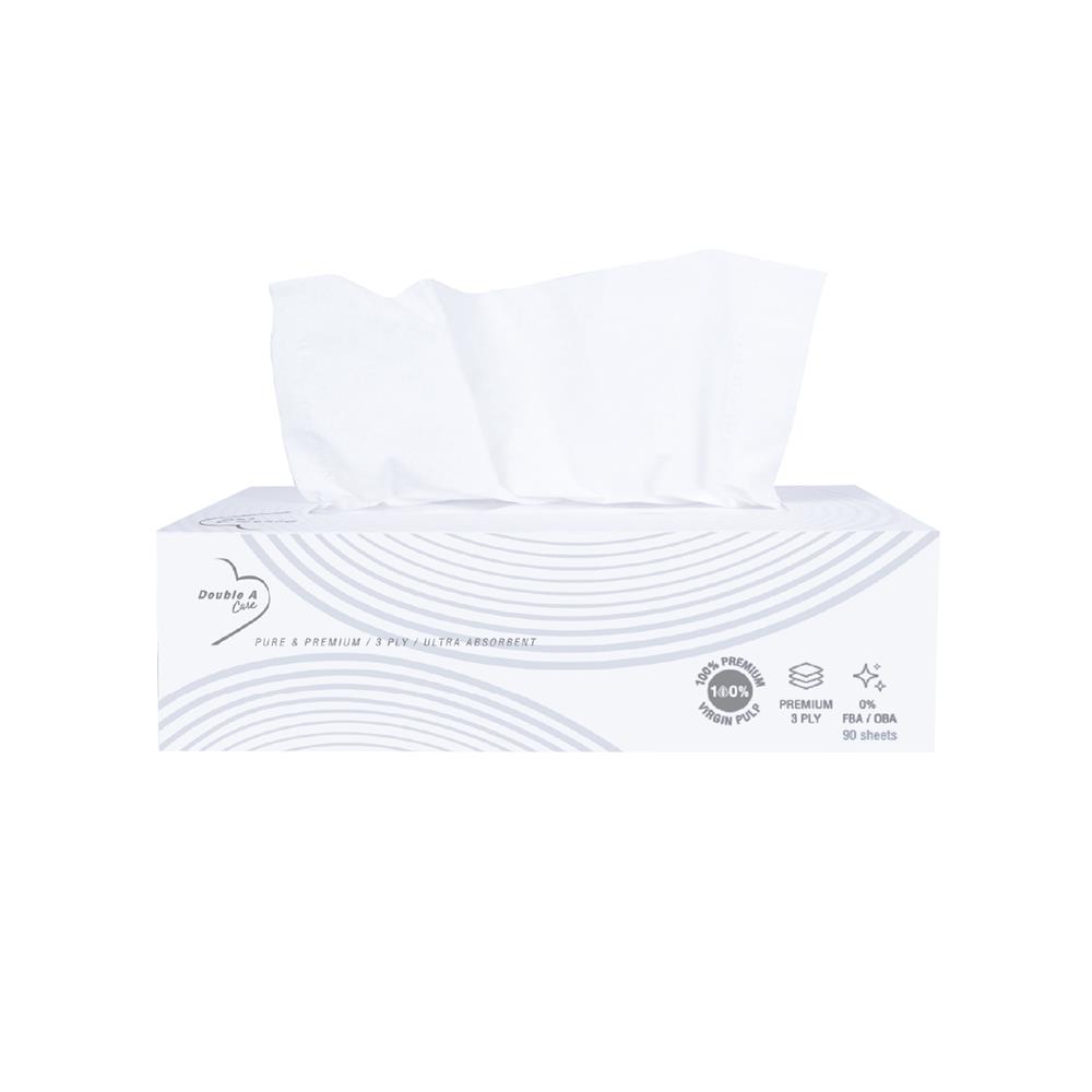 กระดาษเช็ดหน้า DOUBLE A CARE PURE&PREMIUM 90 แผ่น (แพ็ก 3 ชิ้น)