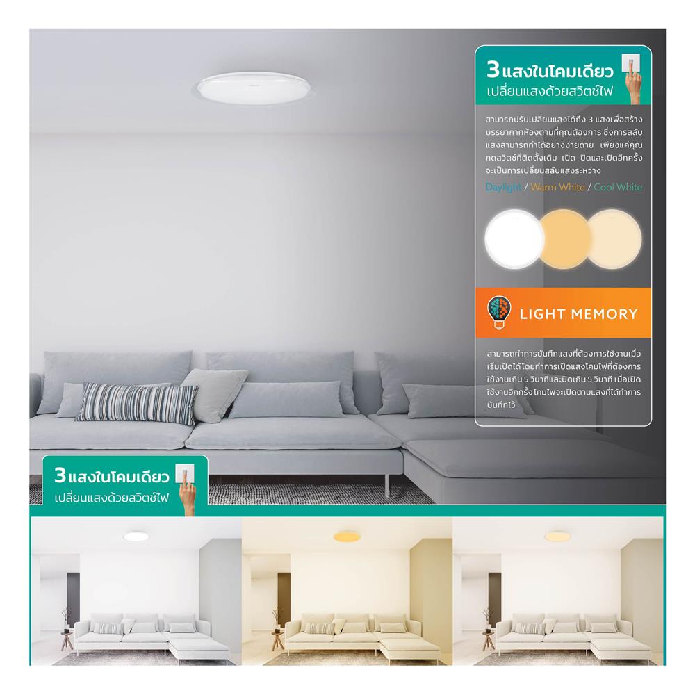 ไฟเพดาน LED LAMPTAN OVERLAY 16 นิ้ว 36 วัตต์ DAYLIGHT/COOL WHITE/WARM WHITE  สีขาว