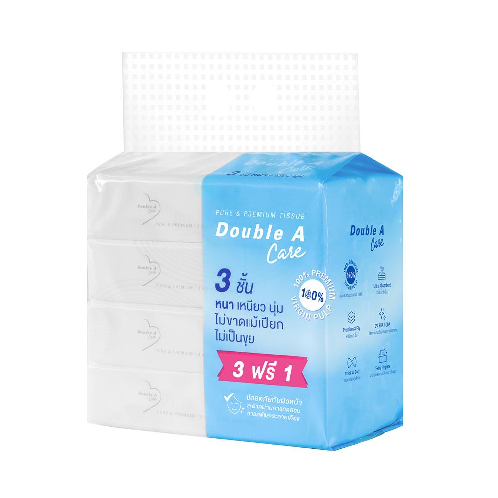 กระดาษเช็ดหน้า DOUBLE A CARE TRAVEL PACK 60 แผ่น แพ็ก 3+1