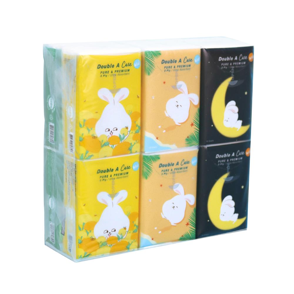 กระดาษเช็ดหน้า DOUBLE A CARE MINI POCKET CUTIE 10แผ่น แพ็ก 12 ชิ้น