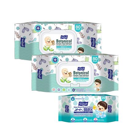 ผ้าเช็ดทำความสะอาดผิว SANISOFT GREEN TEA 80 แผ่น (แพ็กคู่)_0