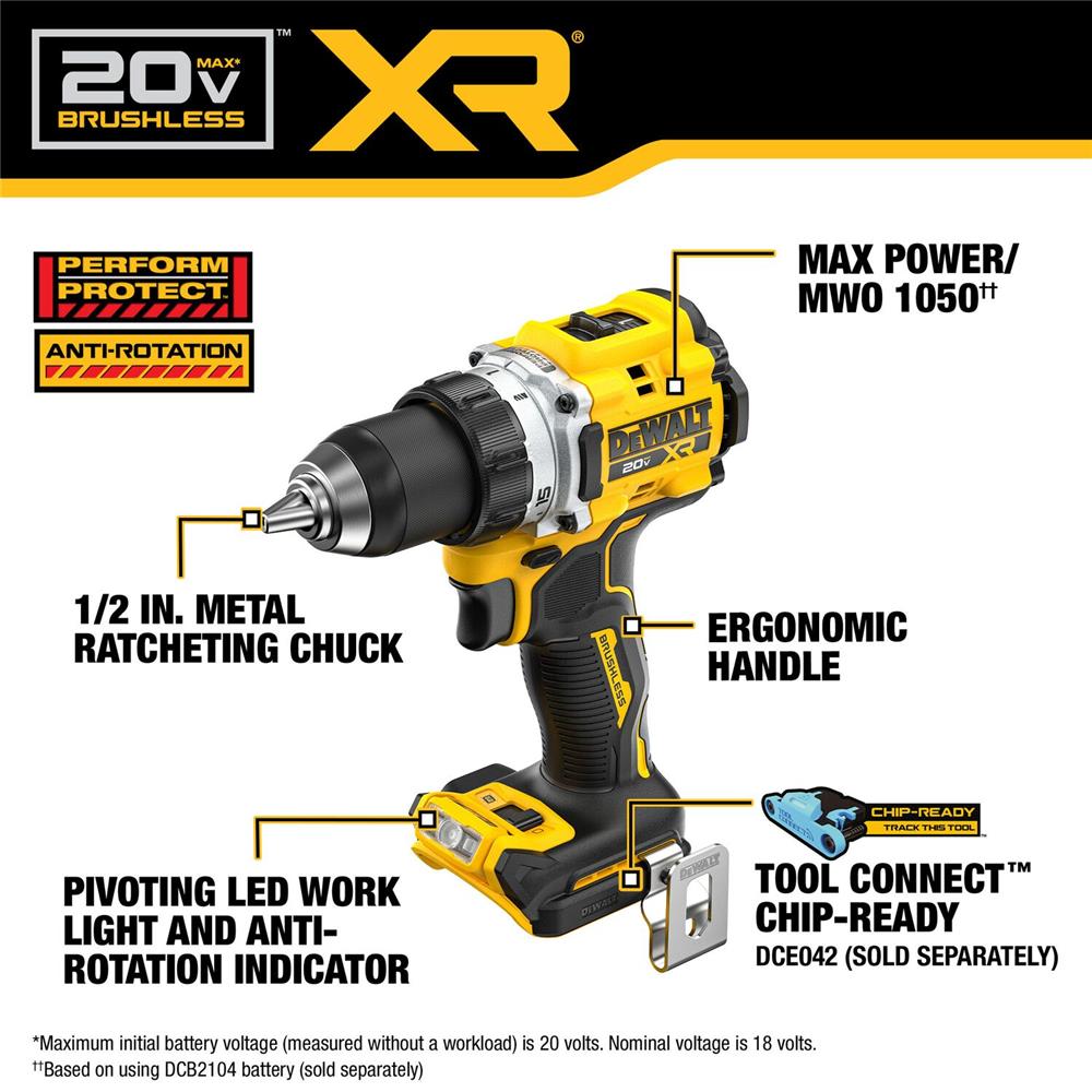 สว่านไขควง (เฉพาะตัวเครื่อง) DEWALT DCD801N-B1 18 โวลต์ (สูงสุด 20 โวลต์)