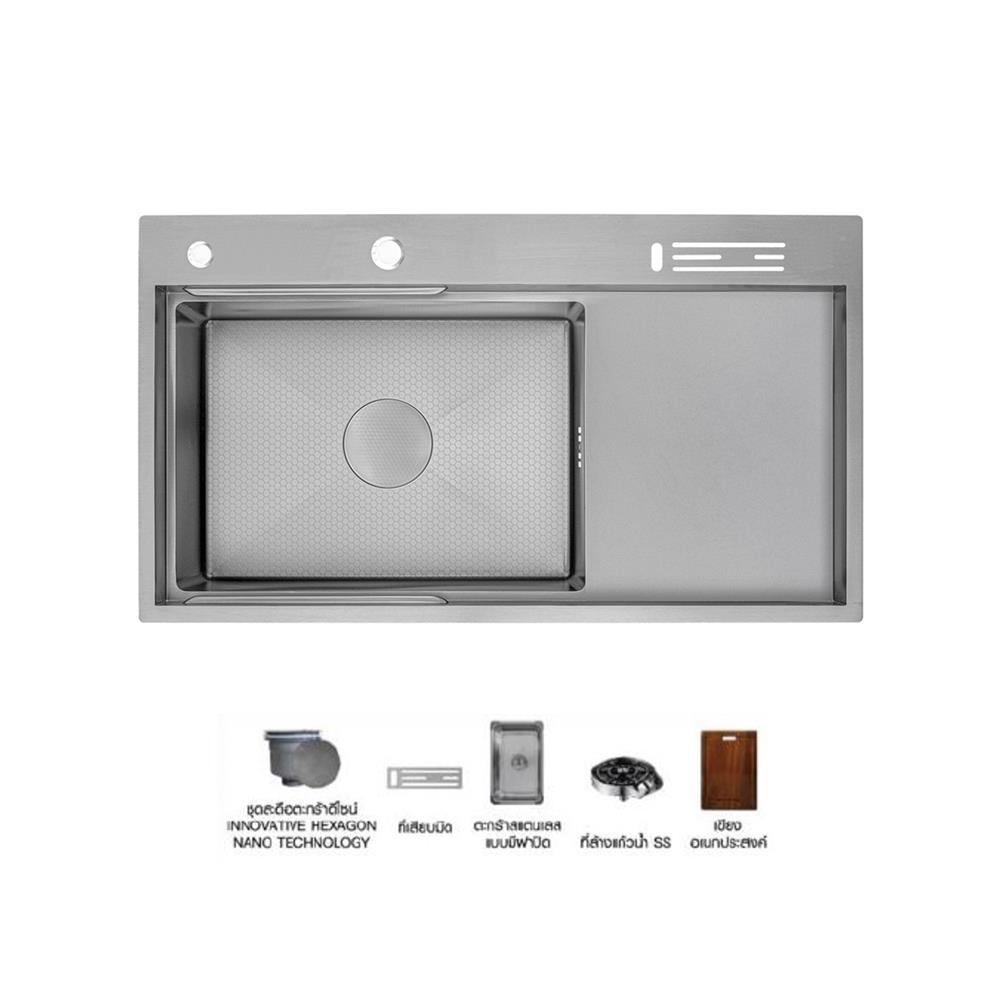 ซิงค์ฝัง 1 หลุม 1 ที่พัก + ก๊อกซิงค์ AXIA EXPERTISE 10050 SILVER + NIAGARA MATTE SATIN