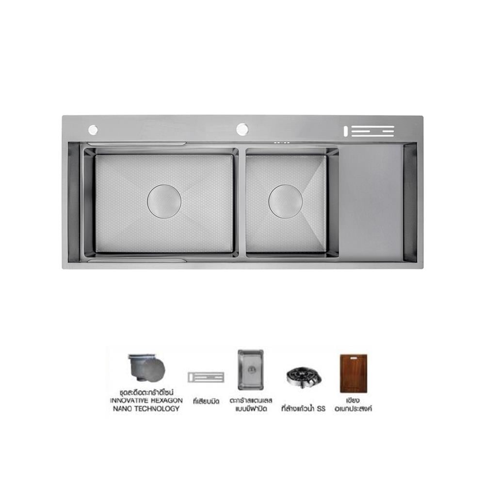 ซิงค์ฝัง 2 หลุม 1 ที่พัก + ก๊อกซิงค์ AXIA EXPERTISE 12050 SILVER + NIAGARA MATTE SATIN