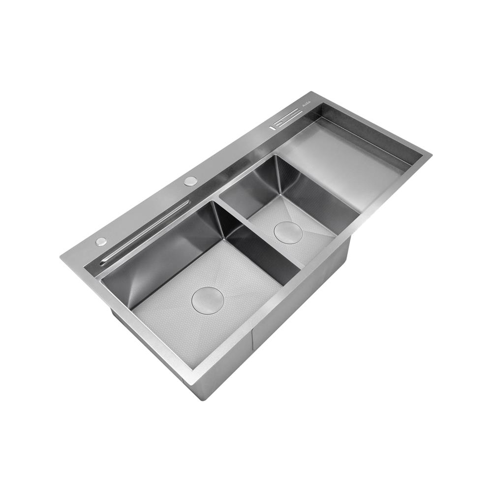 ซิงค์ฝัง 2 หลุม 1 ที่พัก + ก๊อกซิงค์ AXIA EXPERTISE 12050 SILVER + NIAGARA MATTE SATIN