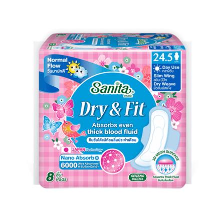 ผ้าอนามัยแบบมีปีก SANITA DRY&FIT SLIM 24.5 ซม. (8 แผ่น)_0