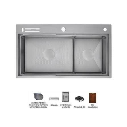 ซิงค์ฝัง 2 หลุม + ก๊อกซิงค์ AXIA EXPERTISE 5438 SILVER + NIAGARA GUN METAL_0