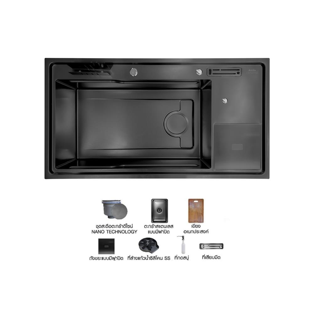 ซิงค์ฝัง 1 หลุม + ก๊อกซิงค์ AXIA EXPERTISE 10050 DB BLACK + NIAGARA GUN METAL
