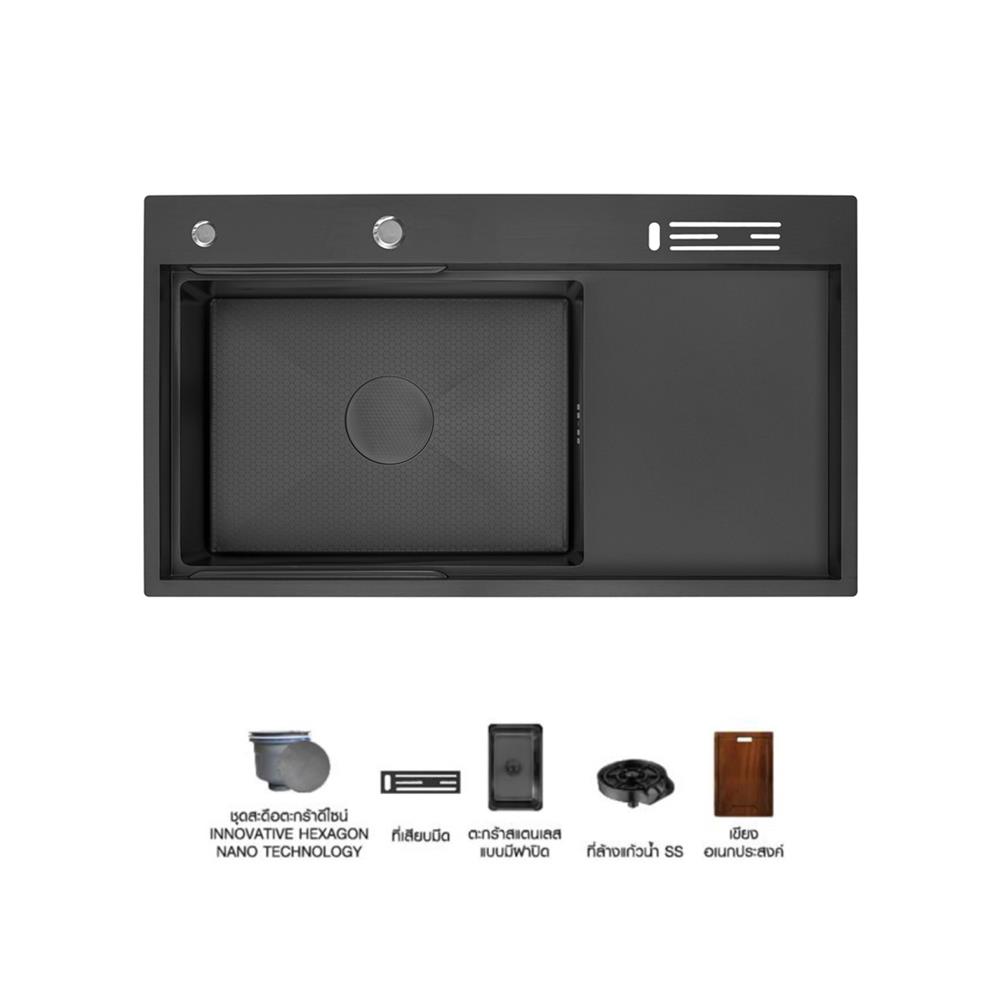 ซิงค์ฝัง 1 หลุม 1 ที่พัก + ก๊อกซิงค์ AXIA EXPERTISE 10050 BLACK + NIAGARA GUN METAL