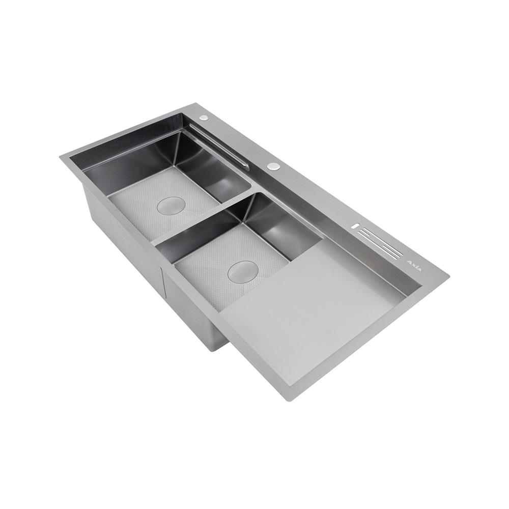 ซิงค์ฝัง 2 หลุม 1 ที่พัก + ก๊อกซิงค์ AXIA EXPERTISE 12050 SILVER + NIAGARA GUN METAL