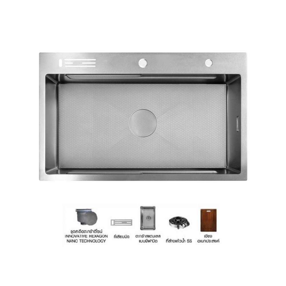 ซิงค์ฝัง 1 หลุม + ก๊อกซิงค์ AXIA EXPERTISE 8250 SILVER + NIAGARA GUN METAL