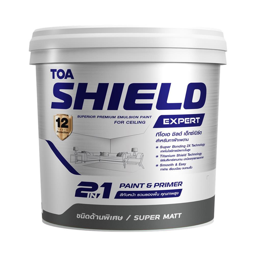 สีน้ำทาฝ้า ชนิดด้านพิเศษ TOA SHIELD EXPERT SUPERIOR PREMIUM 2 IN 1 E999 สีขาวควันบุหรี่ 9 ลิตร