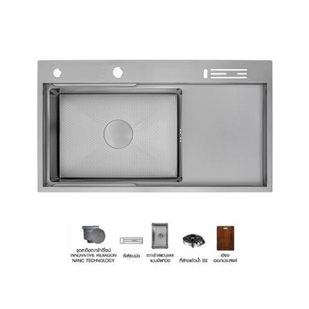 ซิงค์ฝัง 1 หลุม 1 ที่พัก + ก๊อกซิงค์ AXIA EXPERTISE 10050 SILVER + NIAGARA GUN METAL_0