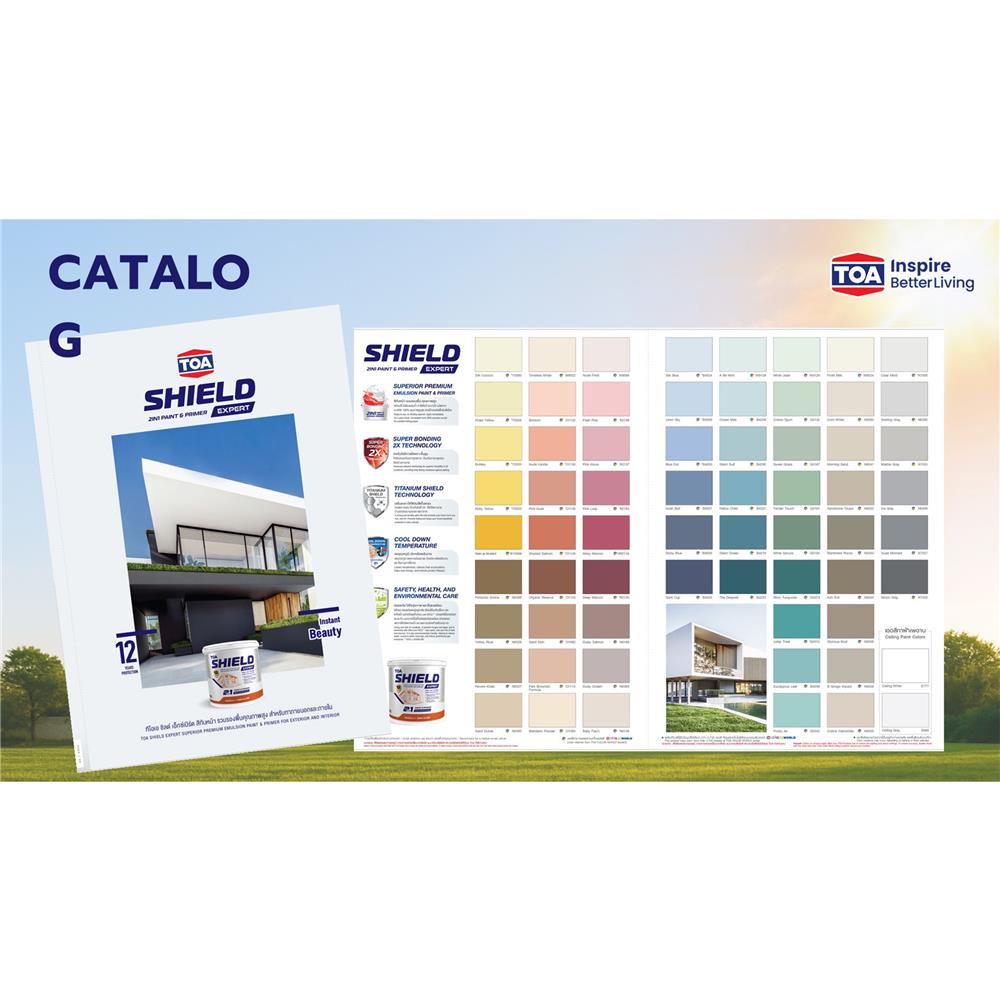 สีน้ำทาภายใน ชนิดกึ่งด้าน TOA SHIELD EXPERT SUPERIOR PREMIUM 2 IN 1 EM100 สีขาว 9 ลิตร