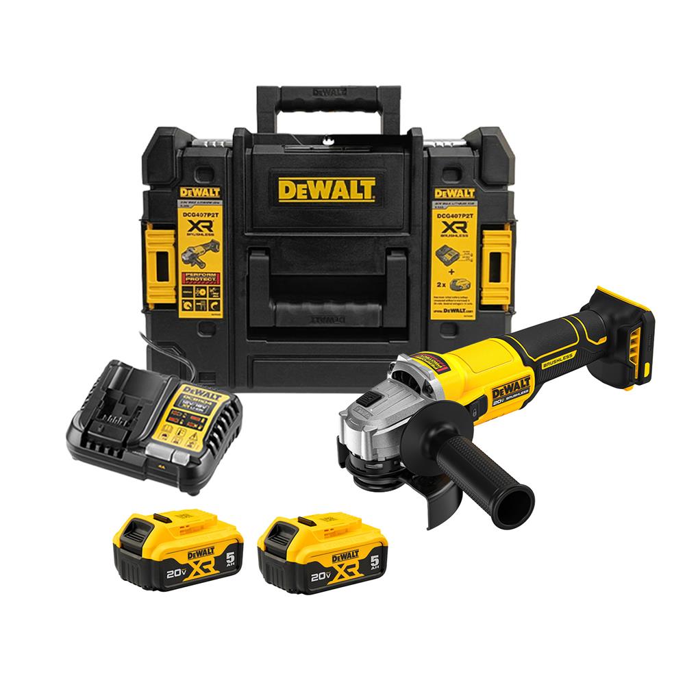 ชุดเครื่องเจียรไร้สาย (พร้อมแบตเตอรี่และแท่นชาร์จ) DEWALT DCG407P2T-B1 18 โวลต์