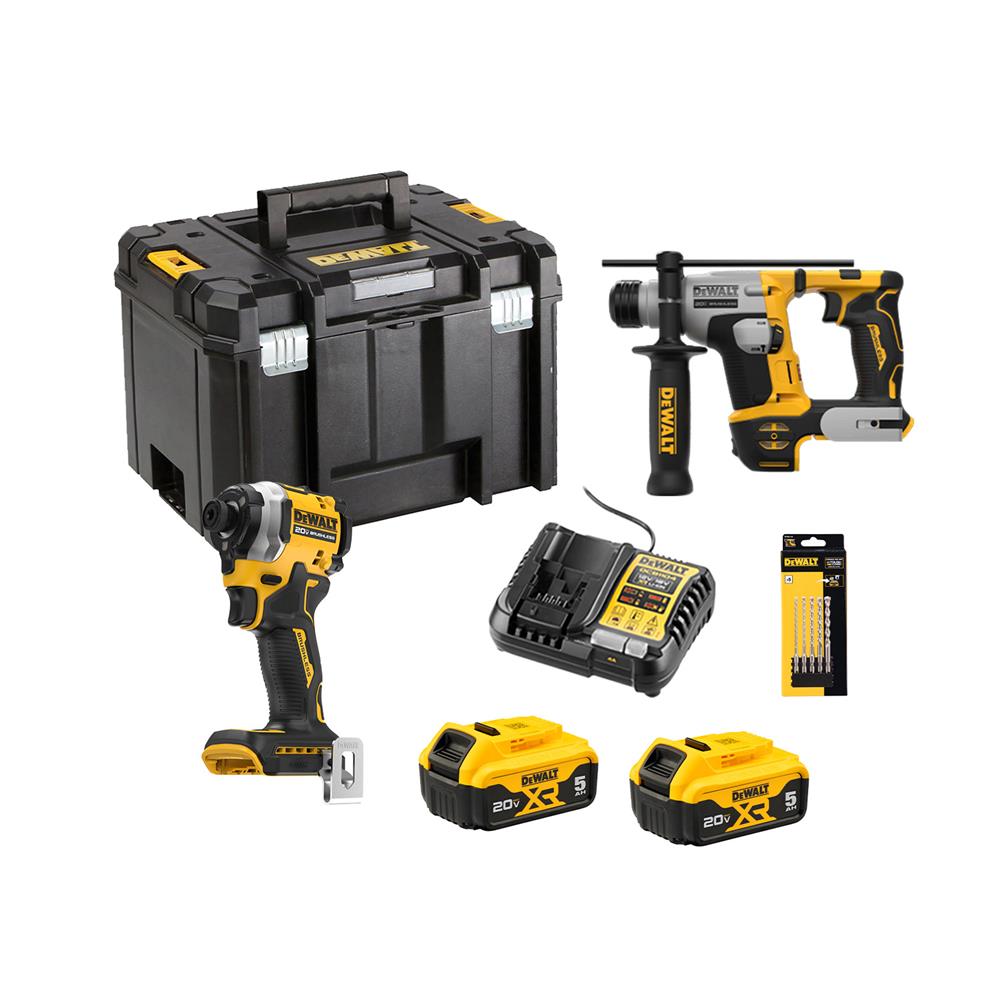 ชุดสว่านไขควงและสว่านโรตารี่ไร้สาย (พร้อมแบตเตอรี่และแท่นชาร์จ) DEWALT DCK2213P2TA-B1 18 โวลต์