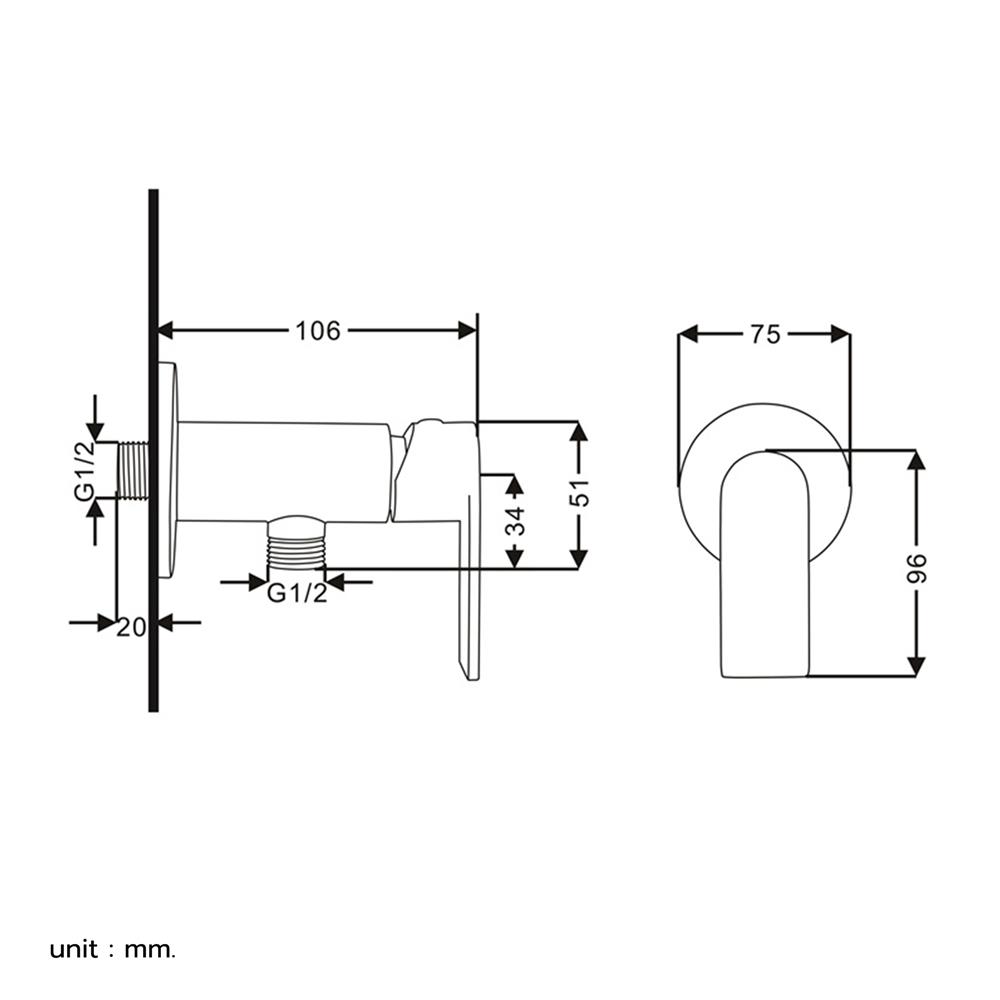 วาล์วฝักบัว RASLAND C311-C22 สีดำ