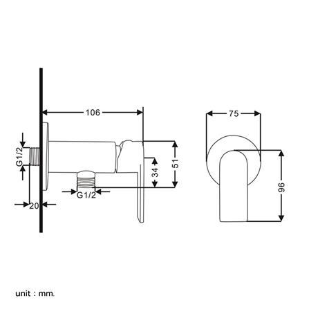 วาล์วฝักบัว RASLAND C311-C55 สีโครม_3