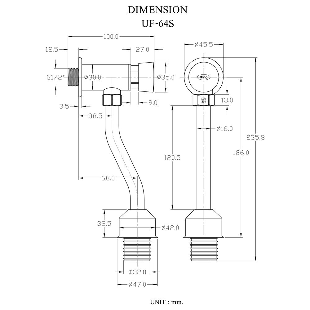 ฟลัชวาล์วโถชายท่อโค้ง HANG UF-64S