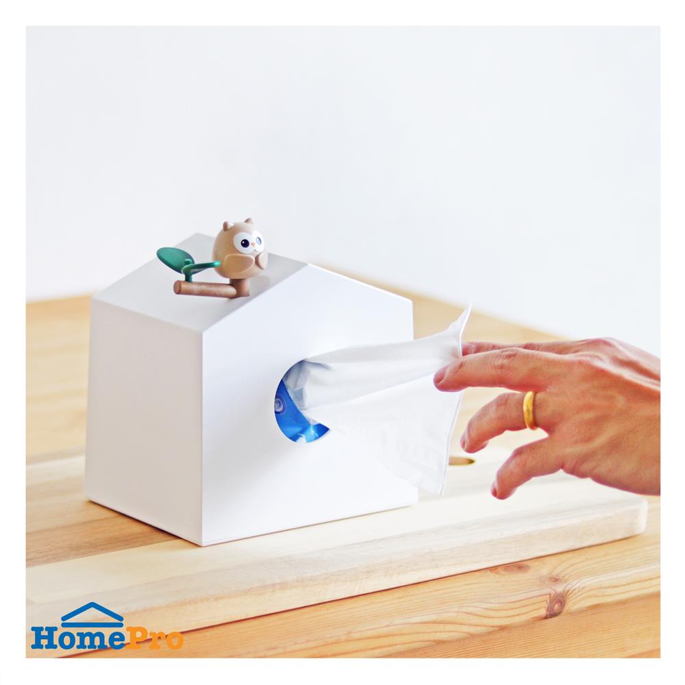 กล่องทิชชู่ป๊อปอัพ MINIMAL SCULPT OWL FRIEND สีขาว