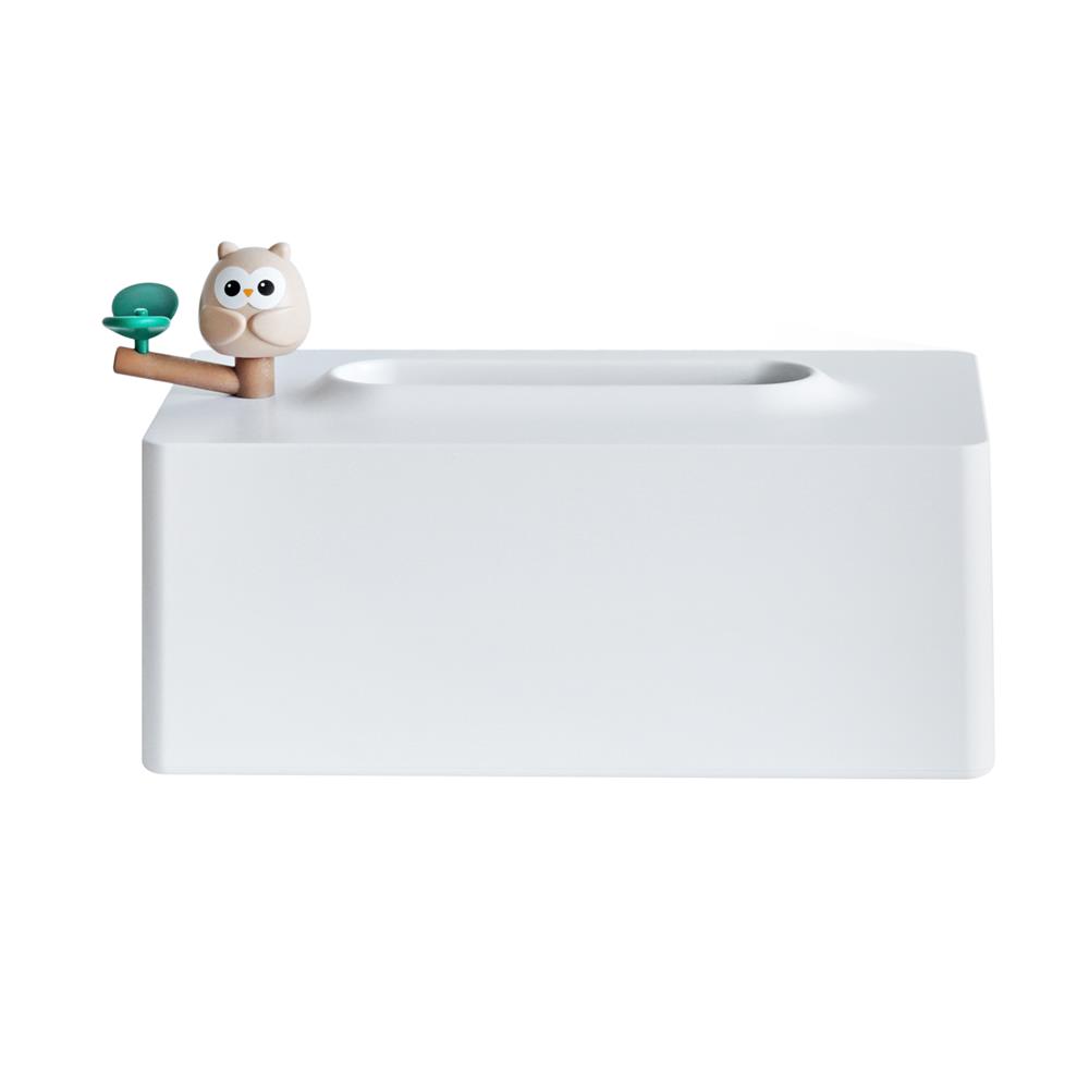 กล่องทิชชู่แผ่น MINIMAL SCULPT OWL FRIEND สีขาว