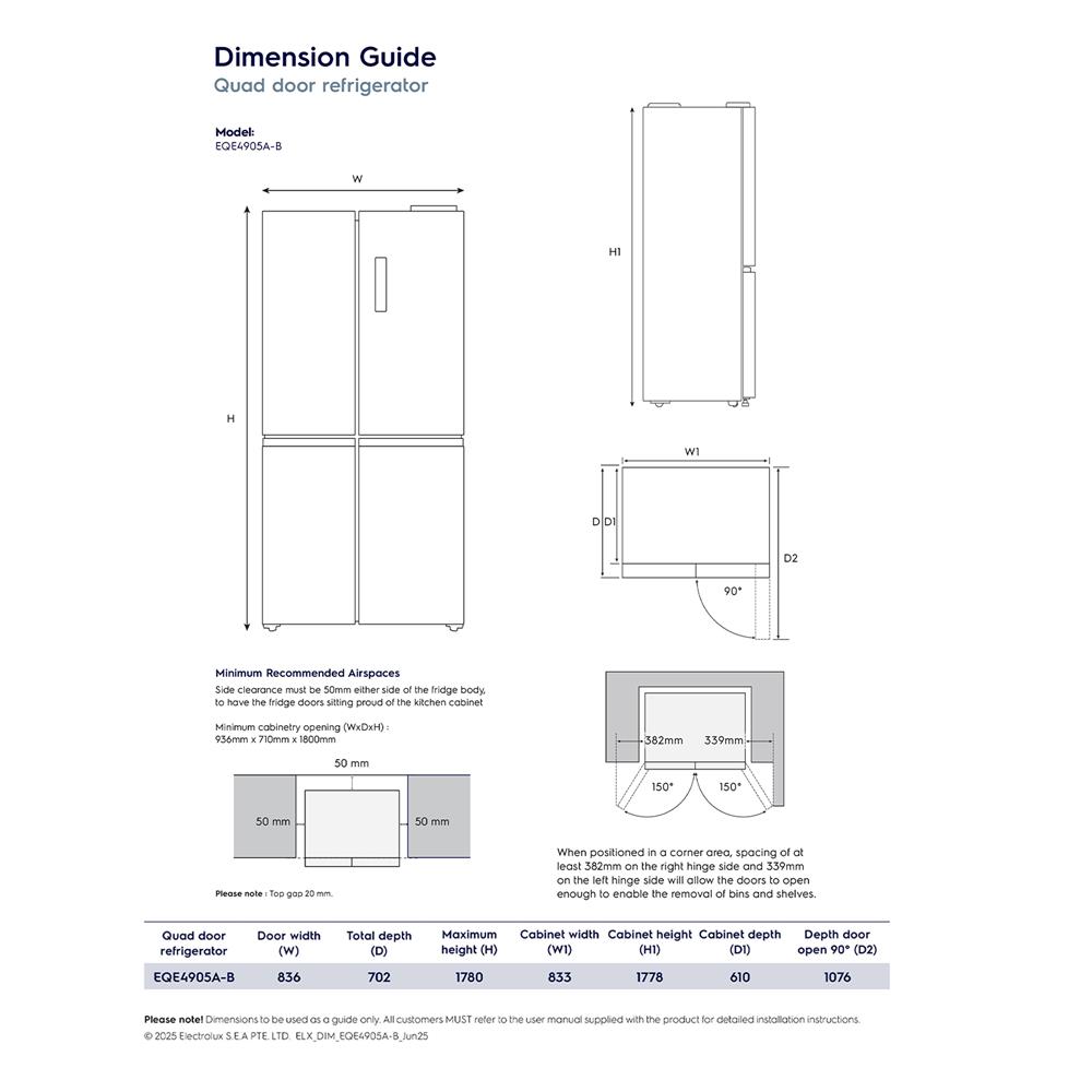 ตู้เย็น MULTI DOOR ELECTROLUX EQE4905A-B 17.5 คิว กระจกดำ