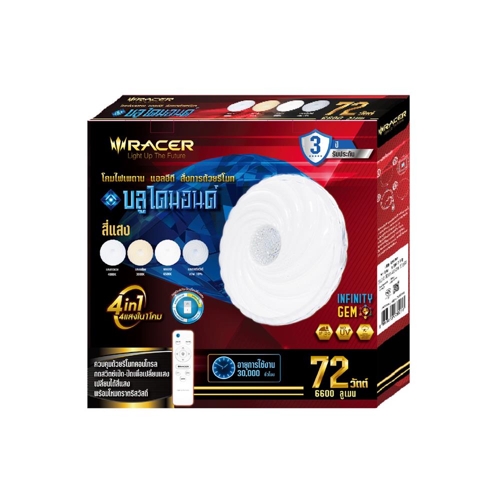 ไฟเพดาน LED RACER REMOTE BLUEDIAMOND 19.5 นิ้ว 72 วัตต์ DAYLIGHT/COOL WHITE/WARM WHITE