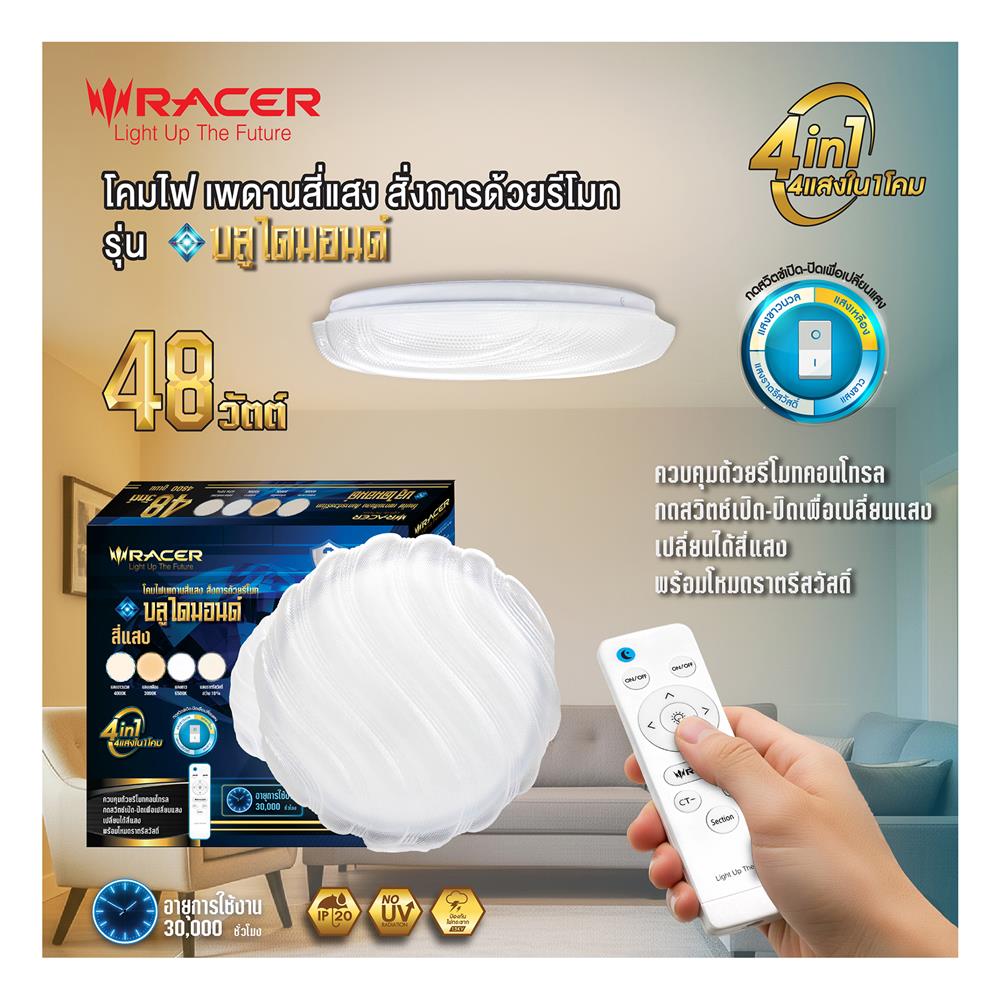 ไฟเพดาน LED RACER REMOTE BLUEDIAMOND 15 นิ้ว 48 วัตต์ DAYLIGHT/COOL WHITE/WARM WHITE