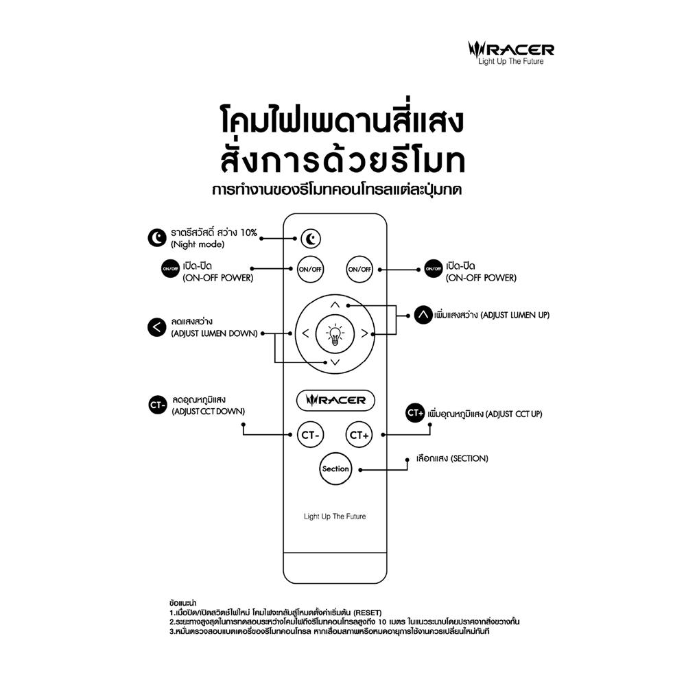 ไฟเพดาน LED RACER REMOTE BLUEDIAMOND 15 นิ้ว 48 วัตต์ DAYLIGHT/COOL WHITE/WARM WHITE