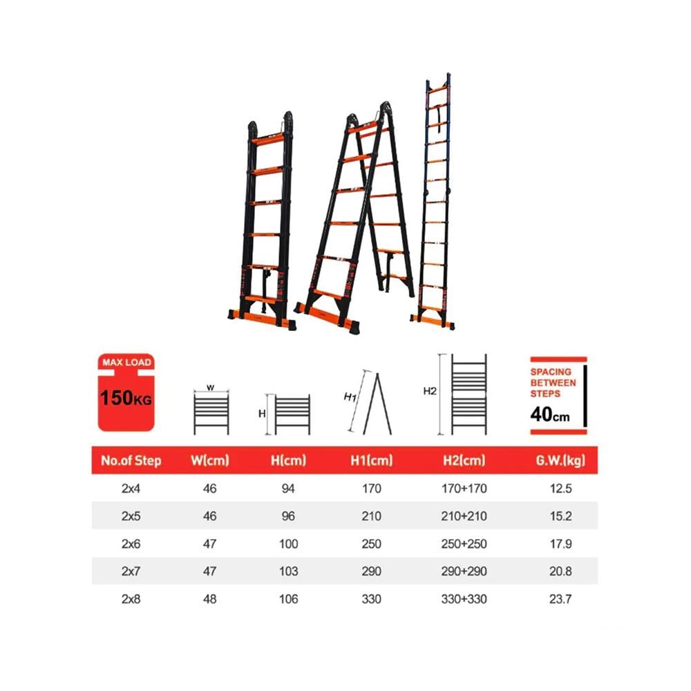 บันไดอเนกประสงค์ปรับแบบ BARCO 2x7 14 ขั้น สีดำ