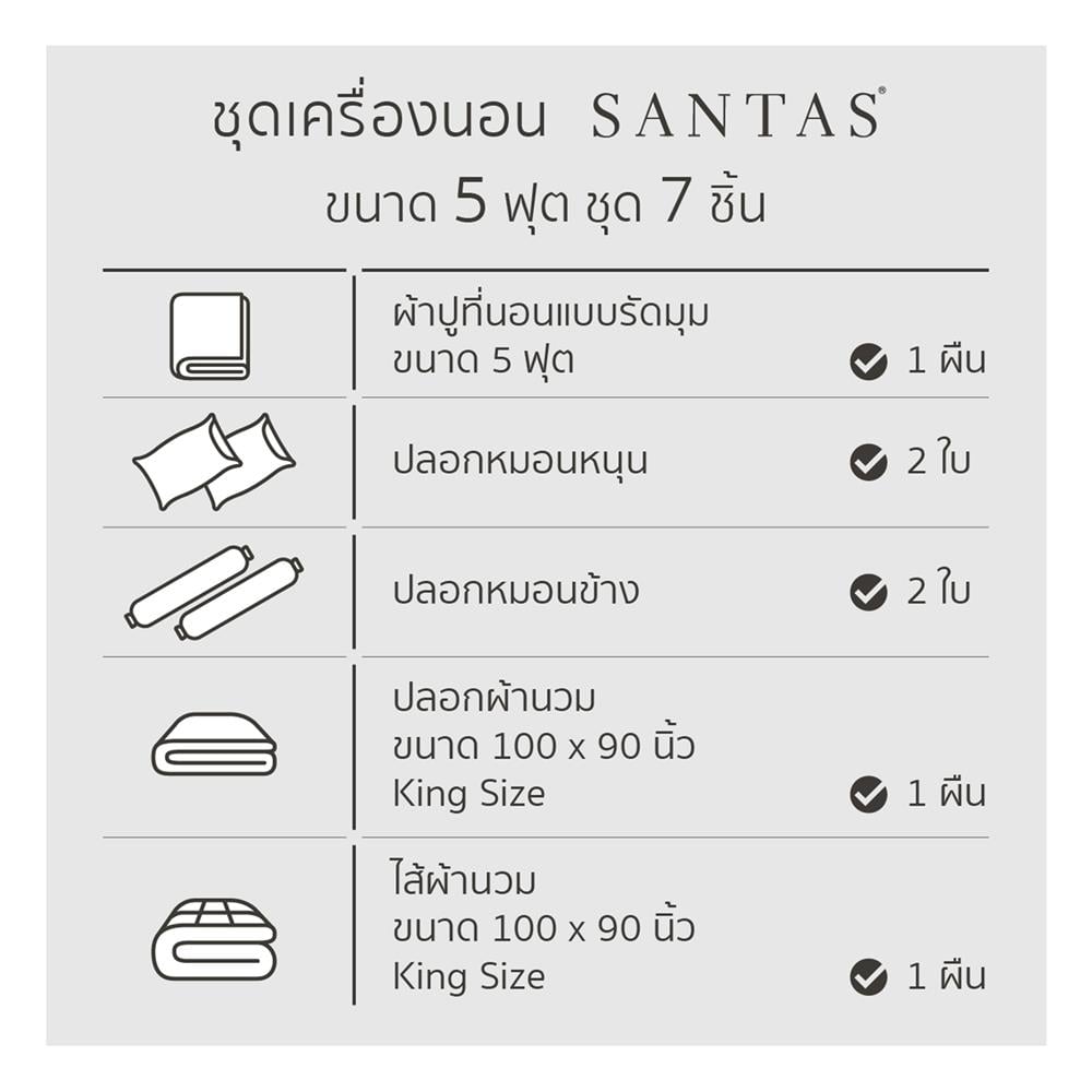 ชุดผ้าปูที่นอน 5 ฟุต (ชุด 7 ชิ้น) SANTAS COTTON USA BLUORA BL