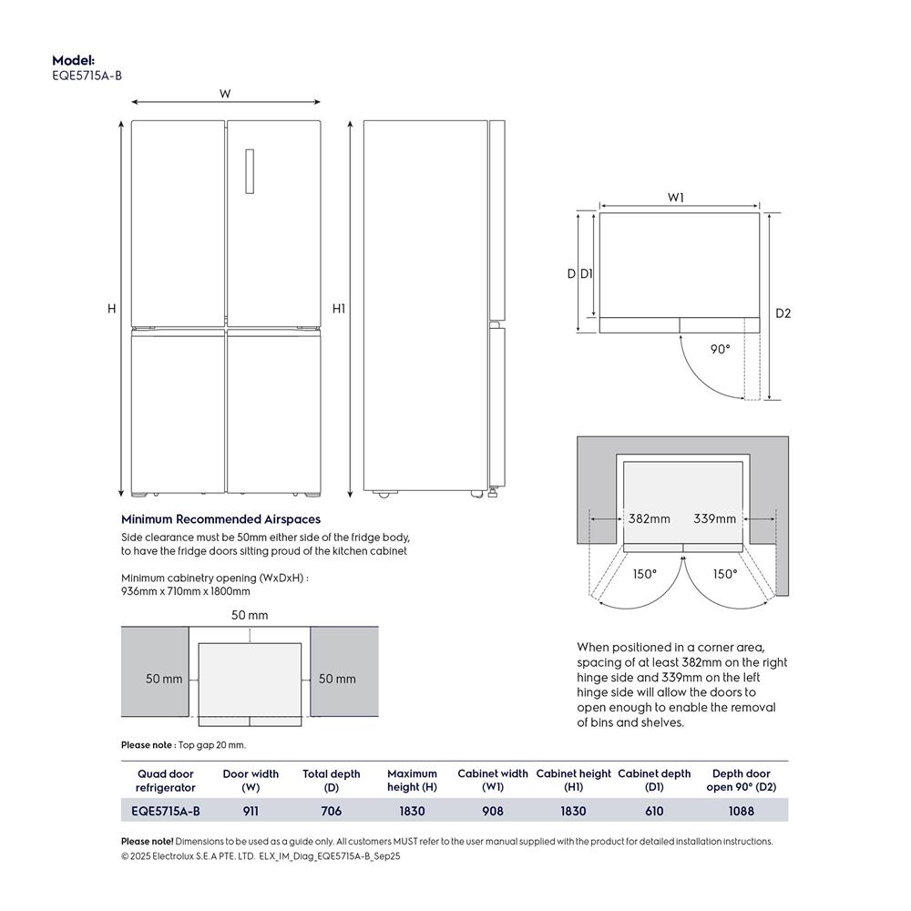 ตู้เย็น MULTI DOOR ELECTROLUX EQE5715A-B 20 คิว กระจกดำ