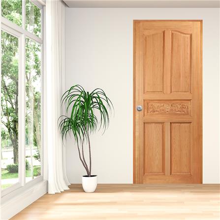 ประตูไม้สยาแดง ไม่เจาะลูกบิด VK 5 ฟักปีกนก VK100 80x200 ซม. สีธรรมชาติ_2