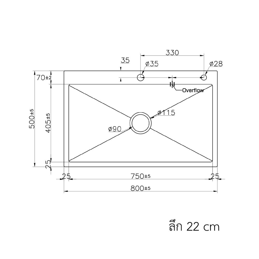 ซิงค์ฝัง 1 หลุม S-FLO NL0100 SF-21 8050BL สีดำ