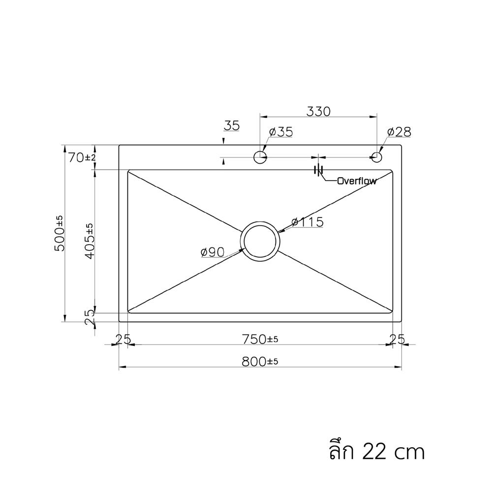 ซิงค์ฝัง 1 หลุม S-FLO NL0099 SF-21 8050ST สีเงิน