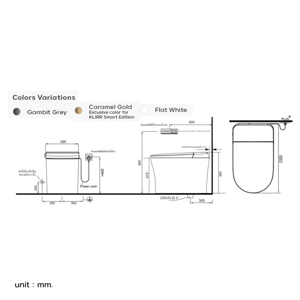 สุขภัณฑ์อัตโนมัติ COTTO KLIRR C109237 WH/GG