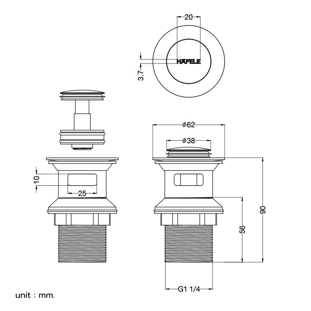 สะดืออ่างล้างหน้าแบบกด HAFELE 495.61.974