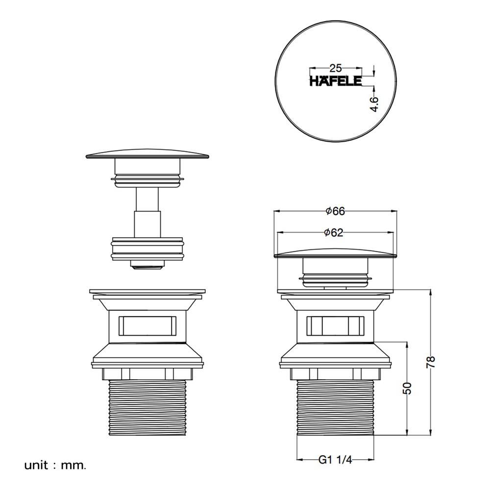 สะดืออ่างล้างหน้าแบบกด HAFELE 495.61.976