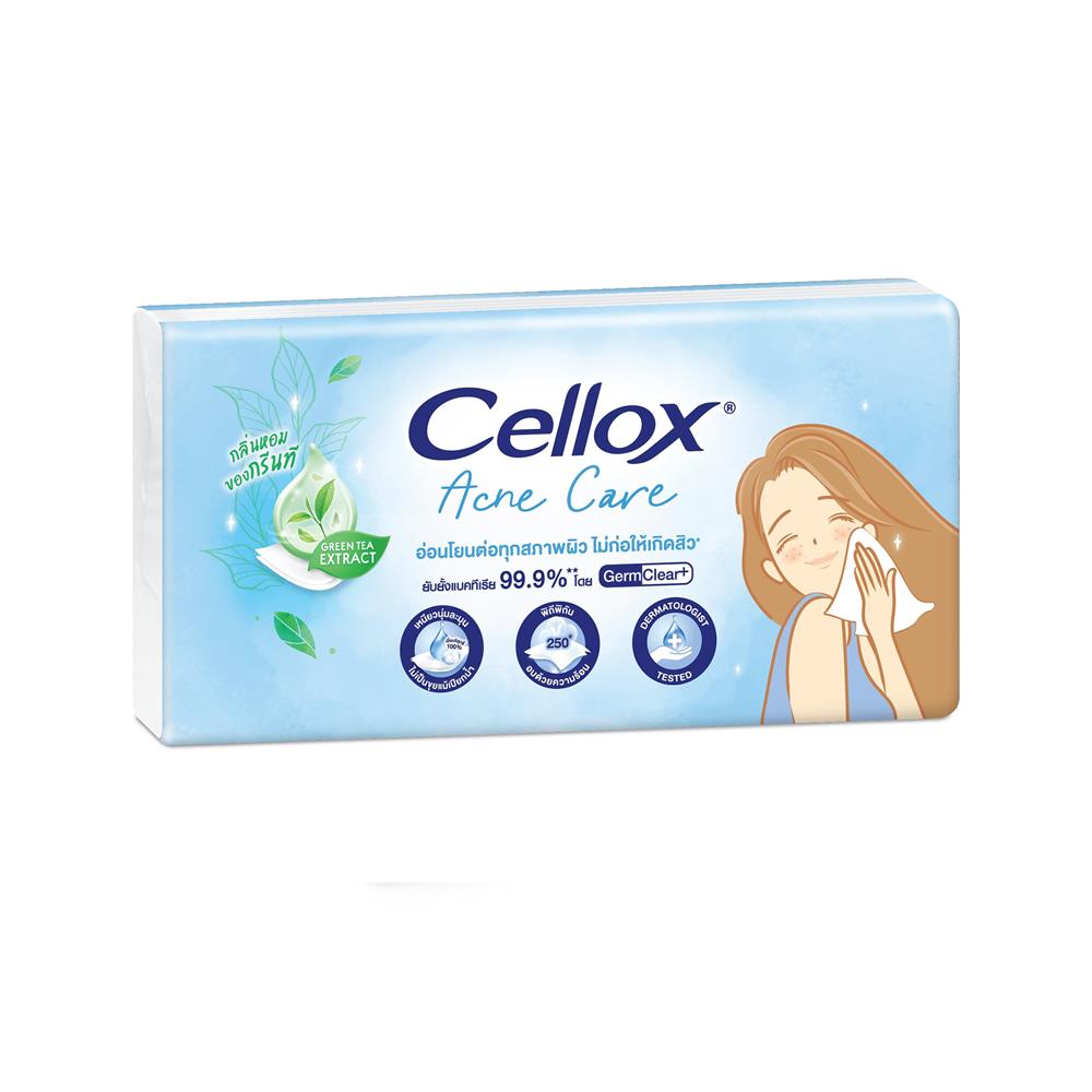 กระดาษเช็ดหน้า CELLOX ACNE 80 แผ่น (แพ็ก 9+3)