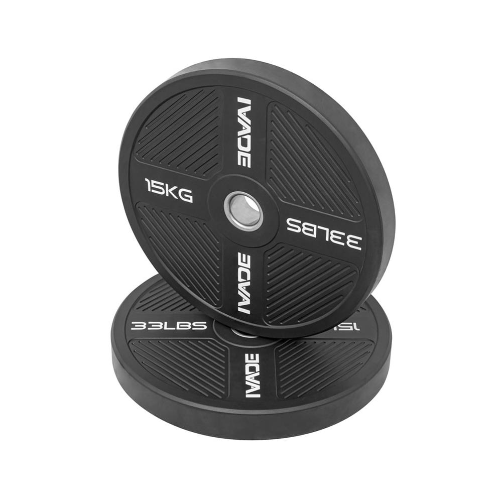 แผ่นน้ำหนัก BUMPER PLATE รูขนาด 2 นิ้ว IVADE  15 กก. (แพ็ก 2 ชิ้น)