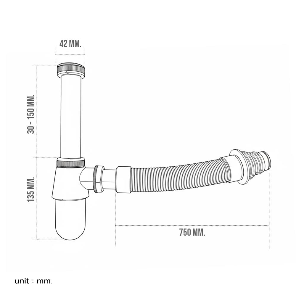 ท่อน้ำทิ้งอ่างล้างหน้าท่อย่นกระปุก DONMARK GL-5340 75 ซม.
