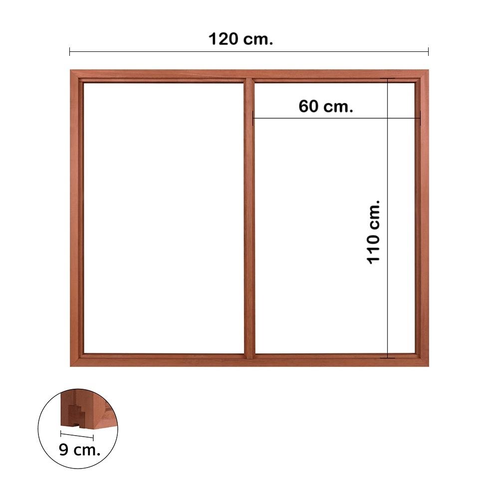 วงกบหน้าต่างไม้เบญจพรรณ 2 ช่อง VK 120x110 ซม. สีธรรมชาติ